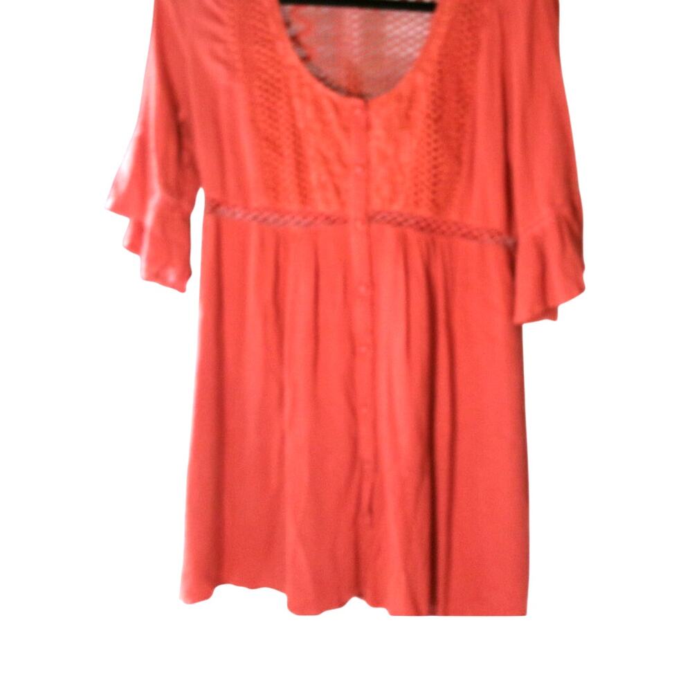 Miss Me Boho Mini Dress Lace Crochet Embroidered 3/4 Sleeve Women's S